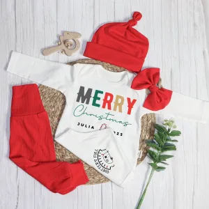 Personalized Christmas Merry Christmas Shitter's Full Baby Onesie and Long Pants Set | Baby's First Christmas Bodysuit