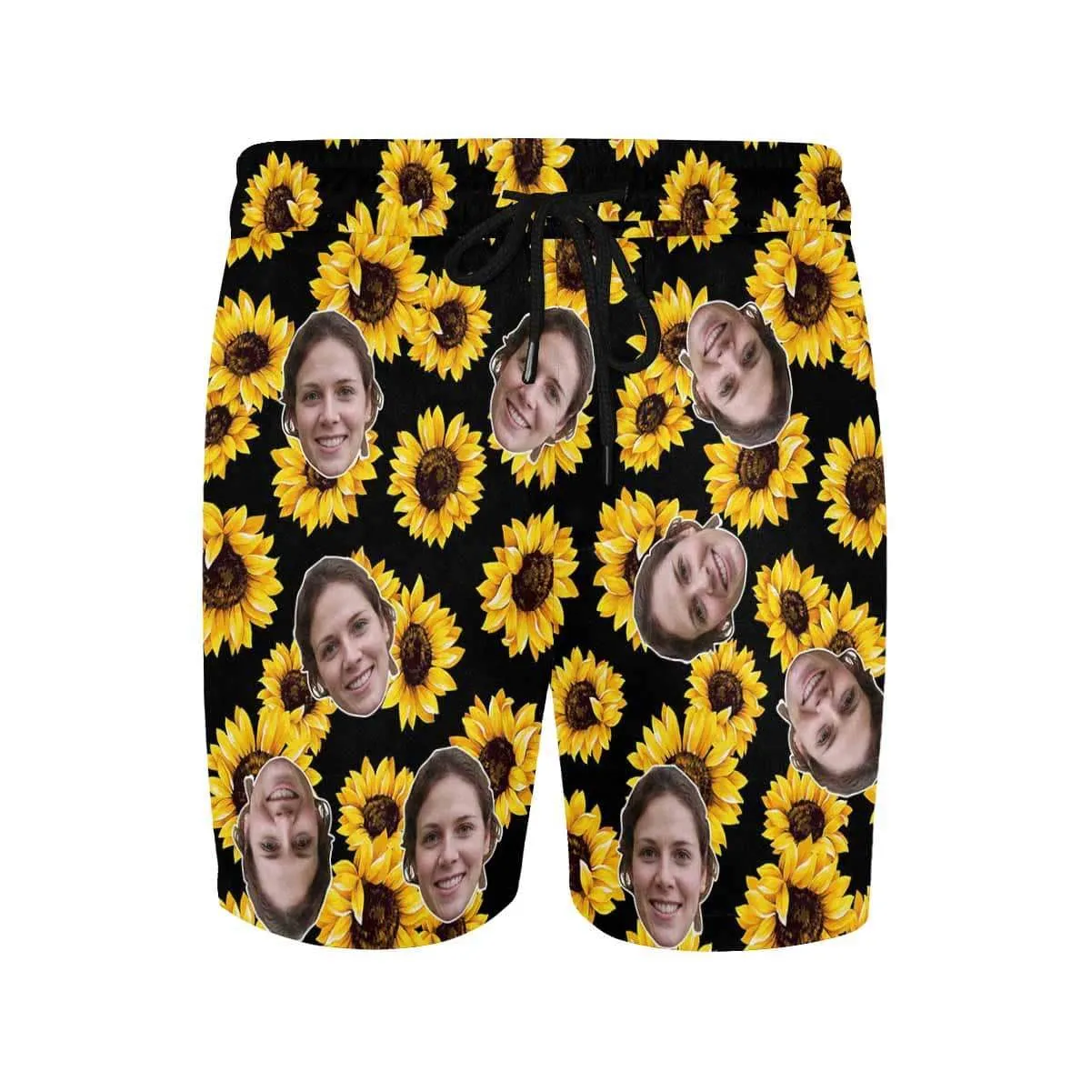 Personalized Girlfriend's Face Swim Shorts Custom Sunflowers Men's Quick Dry Swim Shorts for Him