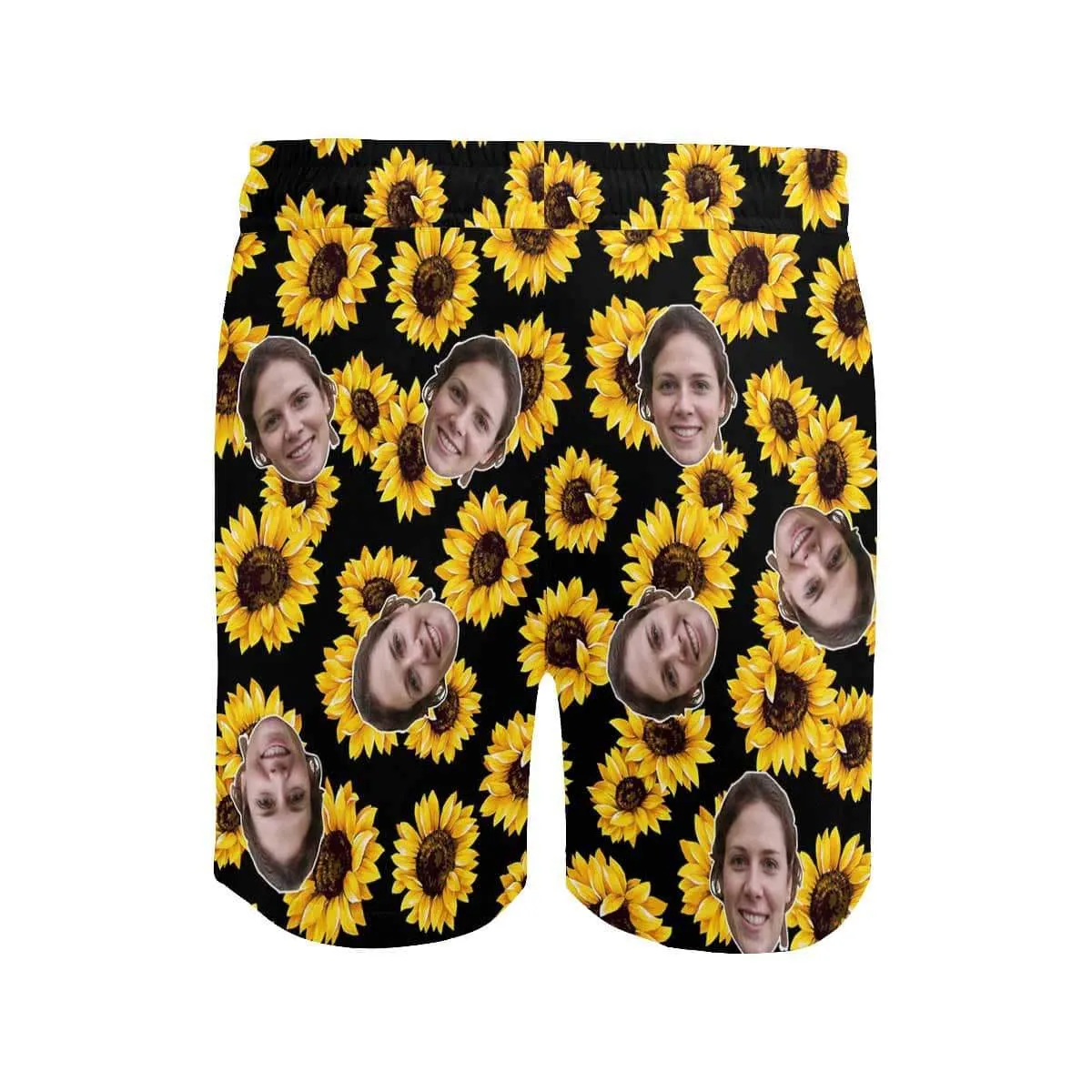 Personalized Girlfriend's Face Swim Shorts Custom Sunflowers Men's Quick Dry Swim Shorts for Him