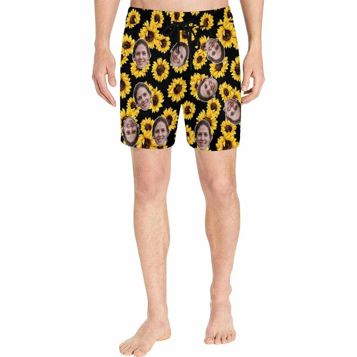 Personalized Girlfriend's Face Swim Shorts Custom Sunflowers Men's Quick Dry Swim Shorts for Him