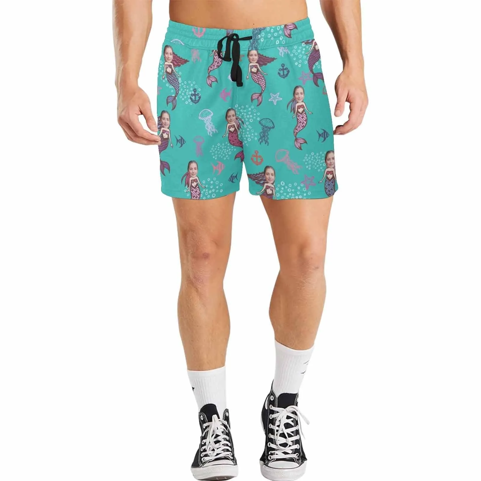 Personalized Swim Trunks Custom Face Mermaid Men's Quick Dry Swim Shorts with Girlfriend's Face