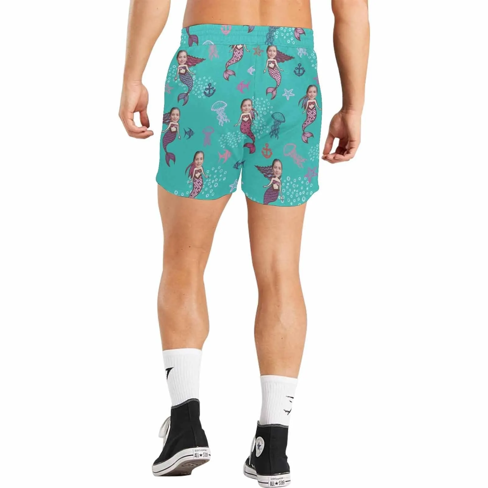 Personalized Swim Trunks Custom Face Mermaid Men's Quick Dry Swim Shorts with Girlfriend's Face