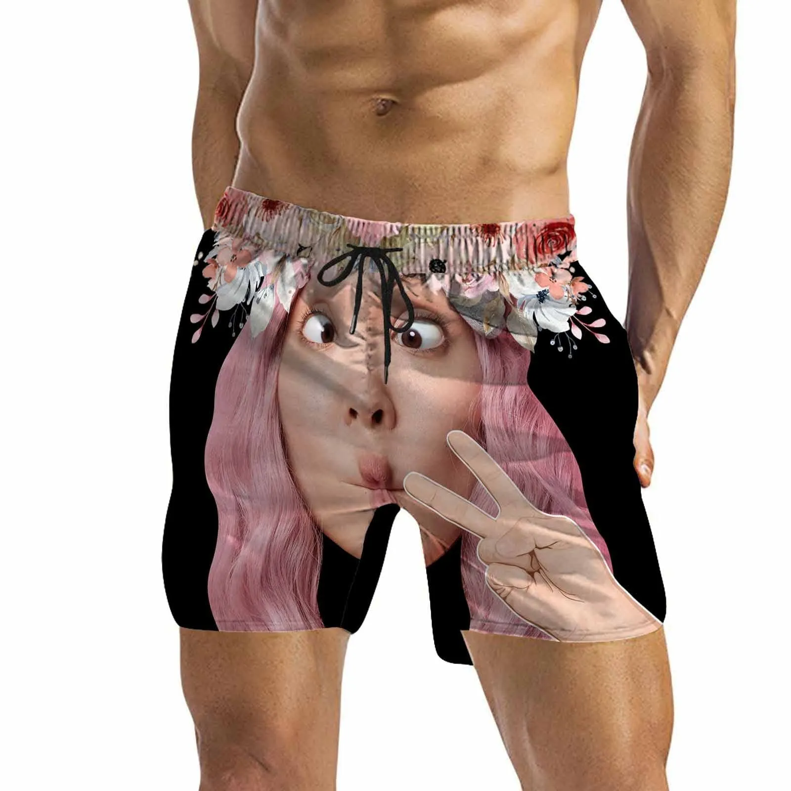 Personalized Swim Trunks with Face on Them Custom Sweet Lover Men's Quick Dry Swim Shorts