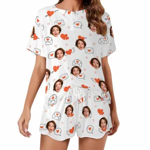 Personalized womens 2 Pieces PJ Sets with Face Custom Photo Valentine Short round neck Sleepwear for GF Wife Mom gifts