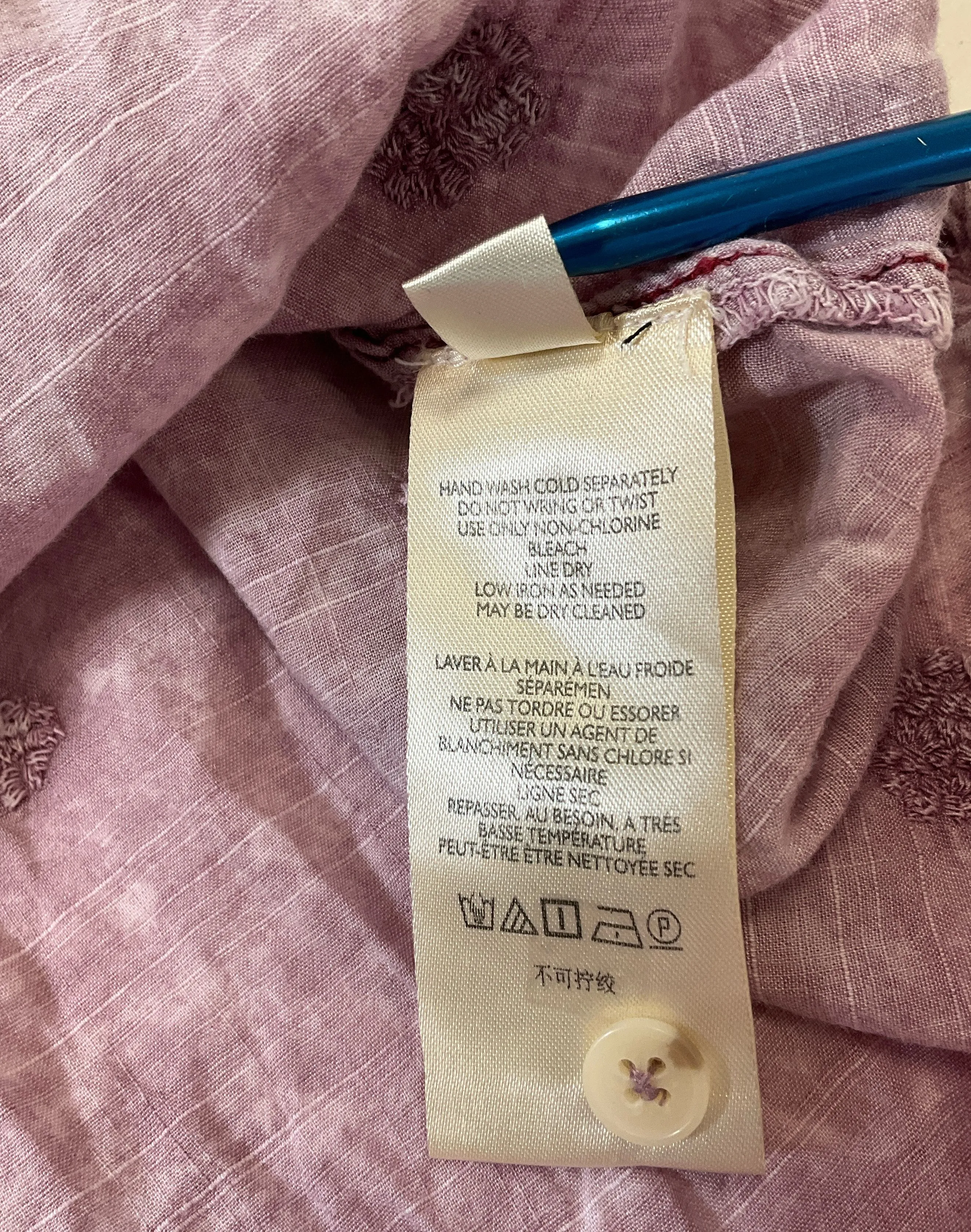 Pilcro Anthropology Women's Lilac Purple Shirt Button Up Blouse Embroidered Sz S