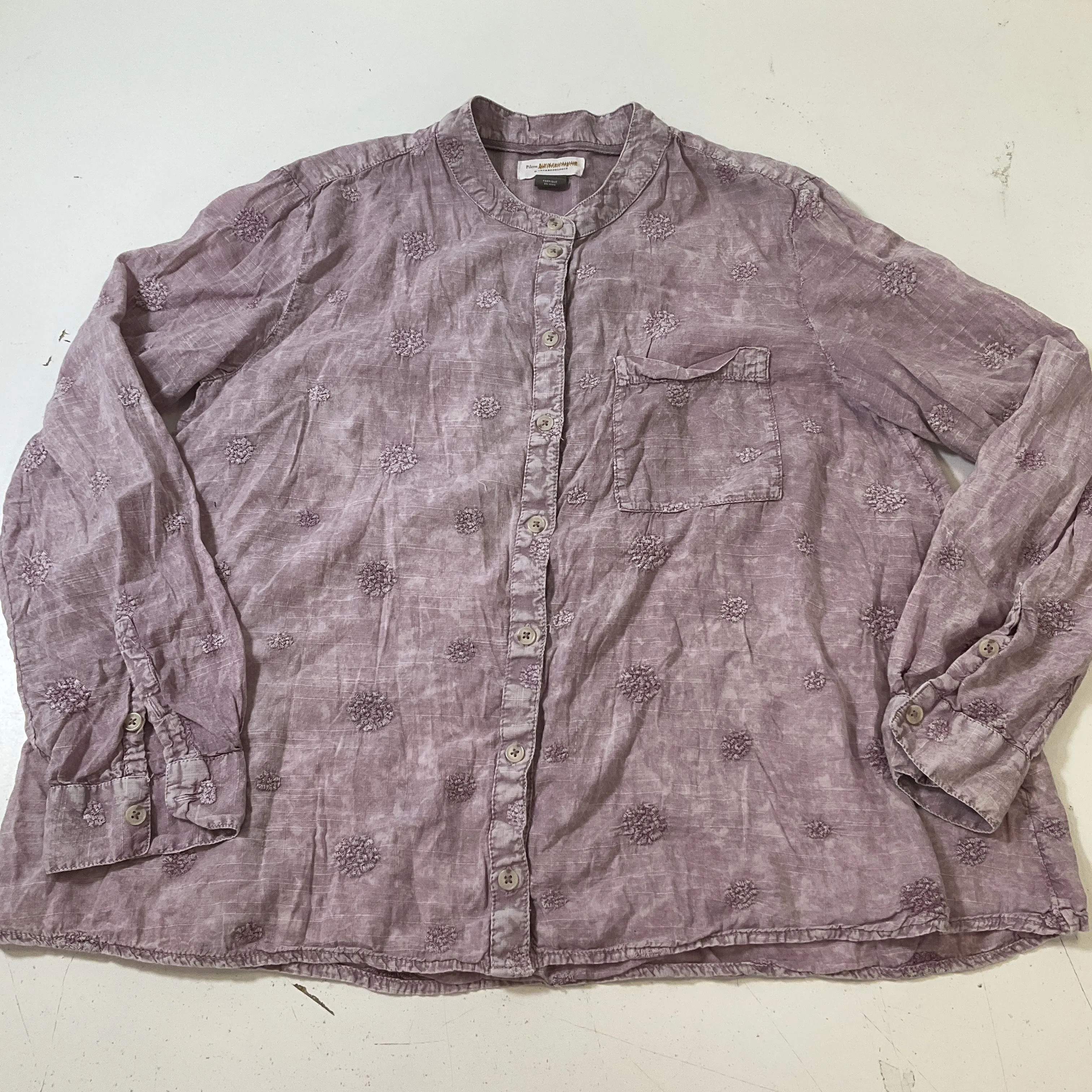 Pilcro Anthropology Women's Lilac Purple Shirt Button Up Blouse Embroidered Sz S