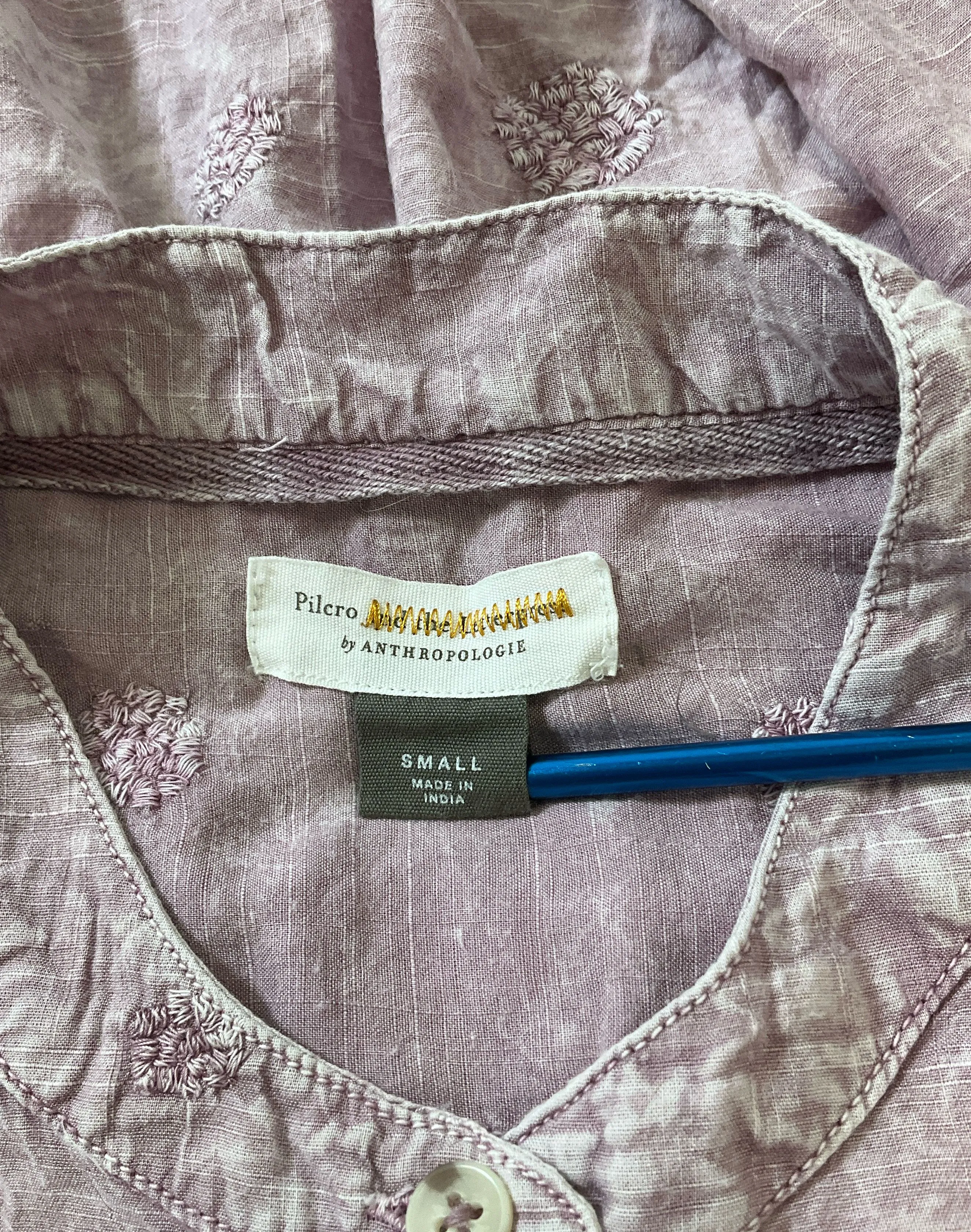Pilcro Anthropology Women's Lilac Purple Shirt Button Up Blouse Embroidered Sz S