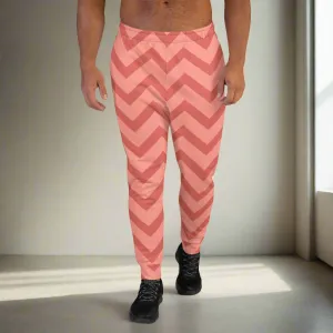 Pink Chevron Print Men's Joggers, Chevron Pattern Men's Slim-Fit Sweatpants - Made in USA/EU/MX