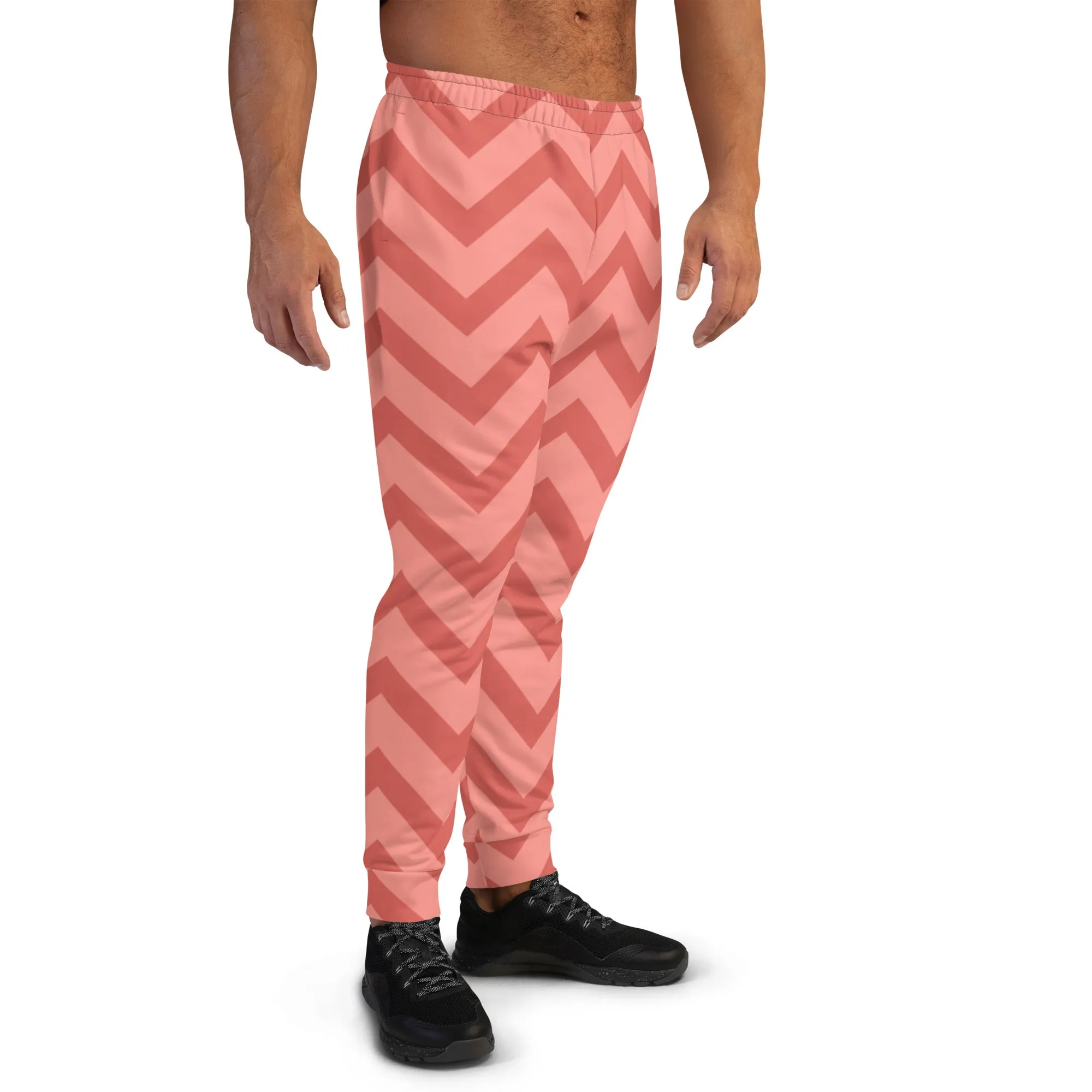 Pink Chevron Print Men's Joggers, Chevron Pattern Men's Slim-Fit Sweatpants - Made in USA/EU/MX