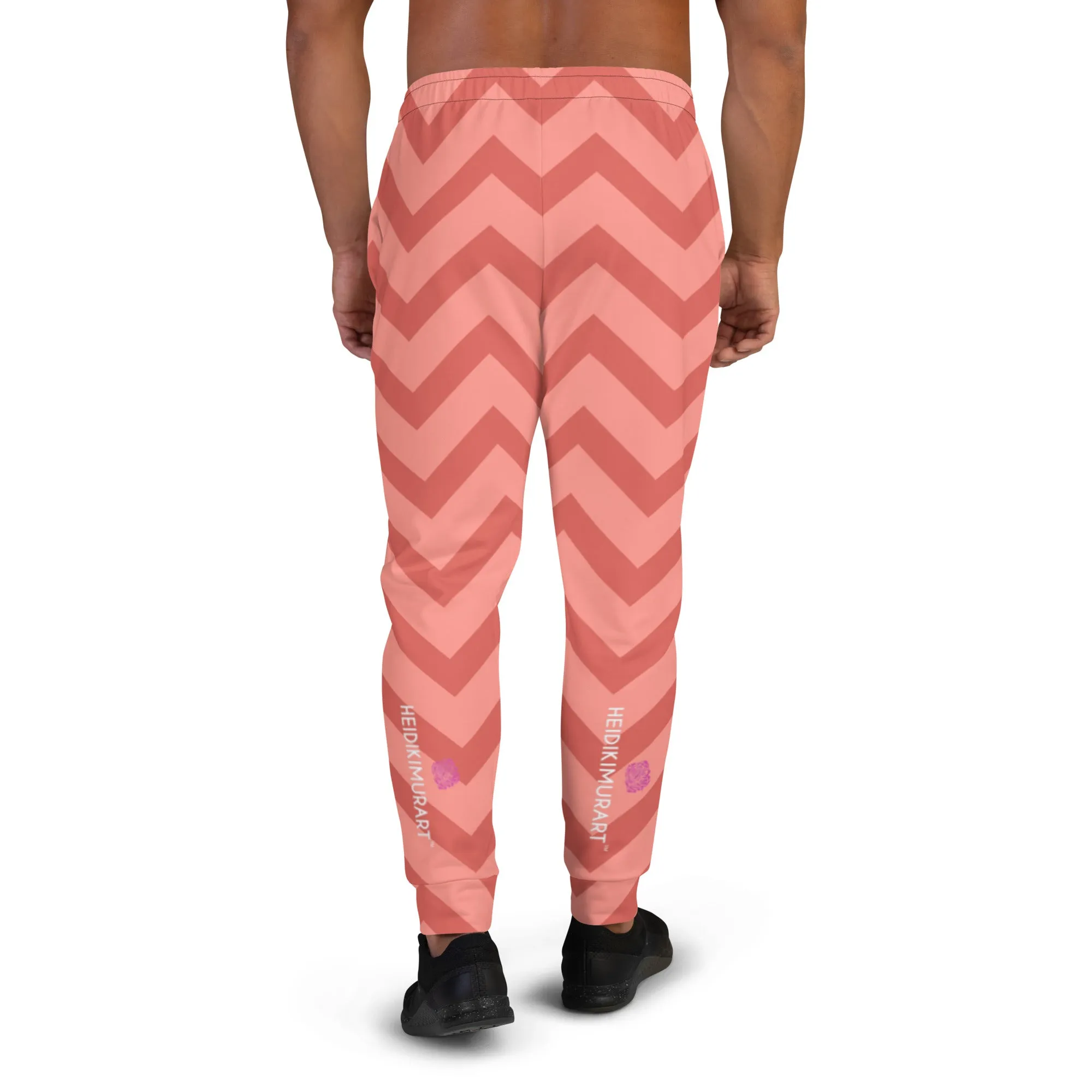Pink Chevron Print Men's Joggers, Chevron Pattern Men's Slim-Fit Sweatpants - Made in USA/EU/MX