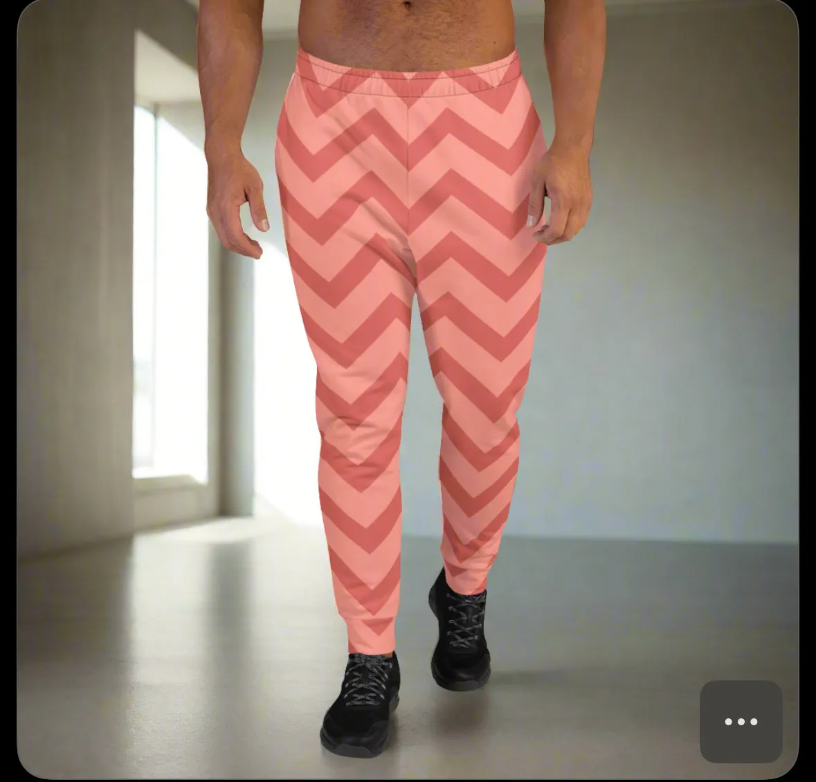 Pink Chevron Print Men's Joggers, Chevron Pattern Men's Slim-Fit Sweatpants - Made in USA/EU/MX