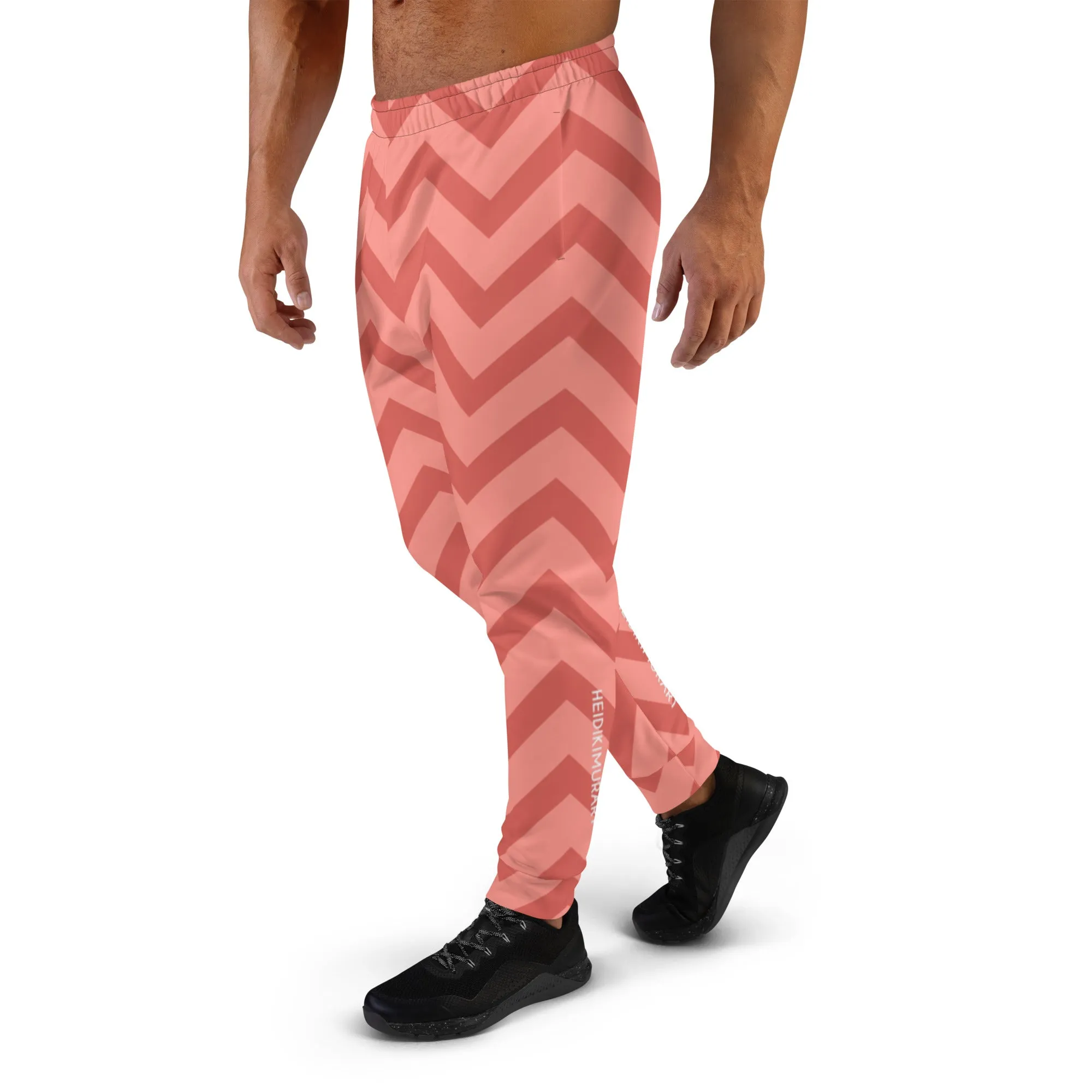 Pink Chevron Print Men's Joggers, Chevron Pattern Men's Slim-Fit Sweatpants - Made in USA/EU/MX