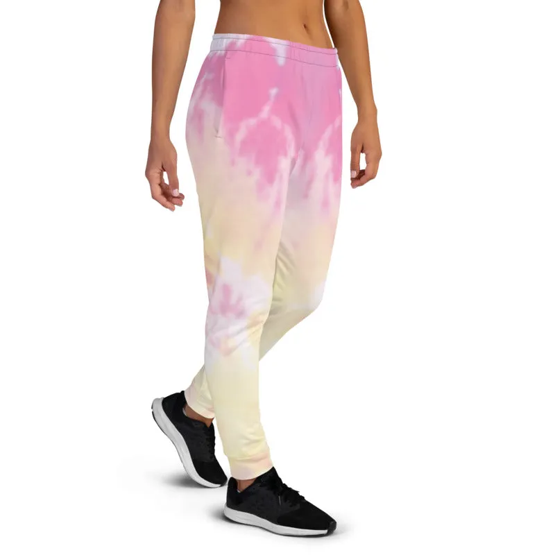 Pink Tie Dye Women's Joggers, Abstract Colorful Casual Soft Best Sweatpants-Made in EU