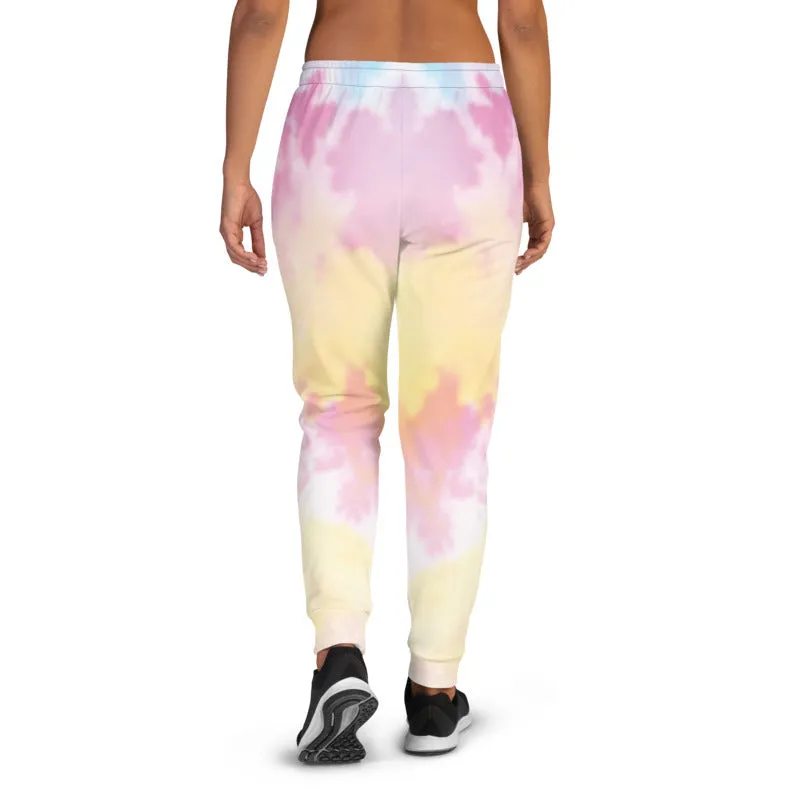 Pink Tie Dye Women's Joggers, Abstract Colorful Casual Soft Best Sweatpants-Made in EU