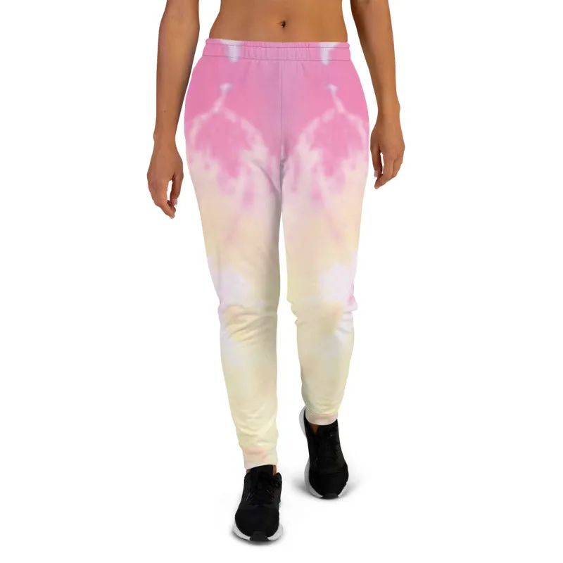 Pink Tie Dye Women's Joggers, Abstract Colorful Casual Soft Best Sweatpants-Made in EU