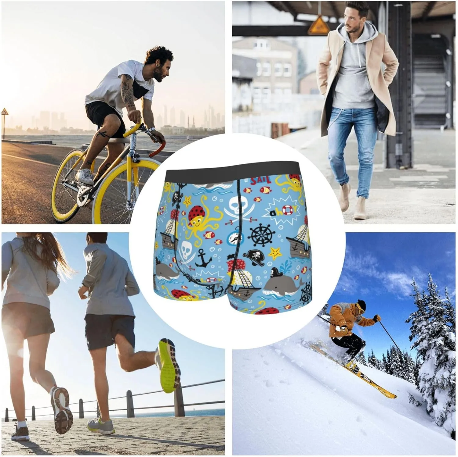 Pirate Marine Animals Print Boxer Briefs For Men Breathable Underwear-