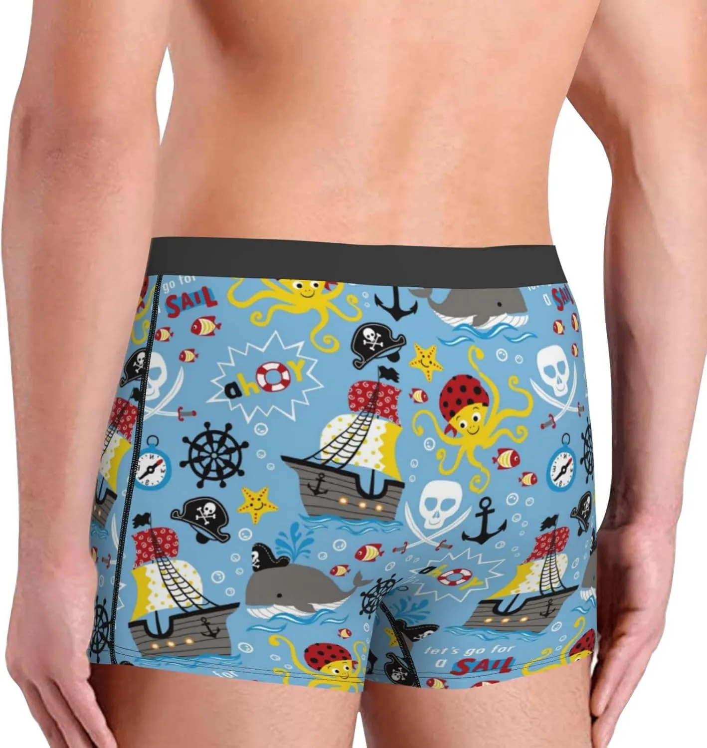 Pirate Marine Animals Print Boxer Briefs For Men Breathable Underwear-