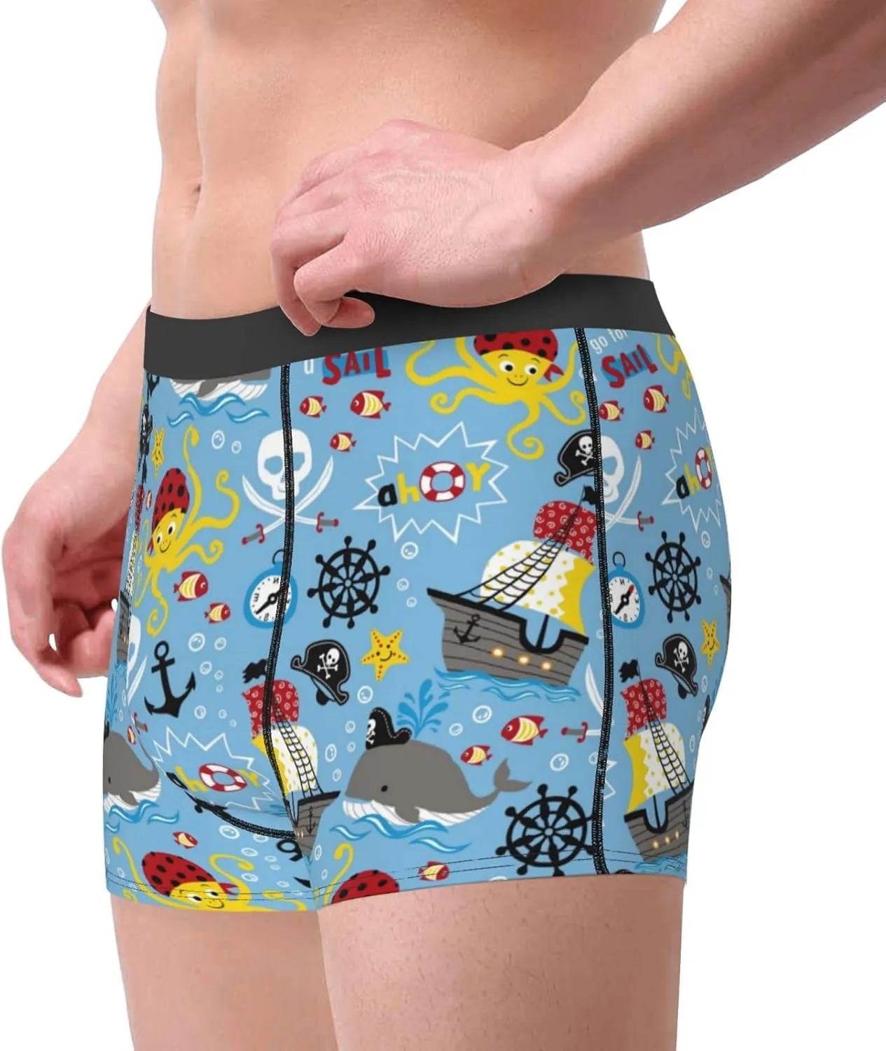 Pirate Marine Animals Print Boxer Briefs For Men Breathable Underwear-