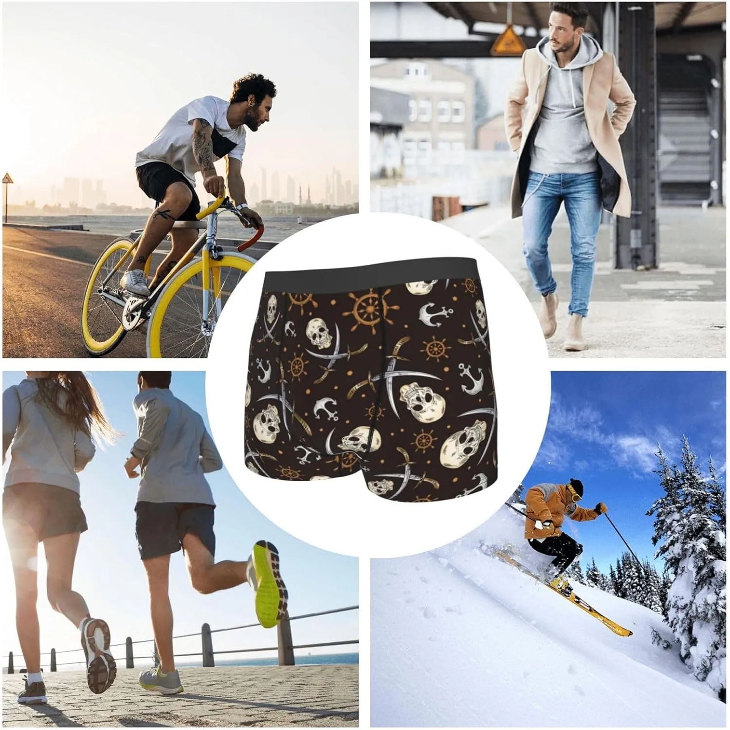 Pirate Skulls Print Boxer Briefs For Men Breathable Underwear-