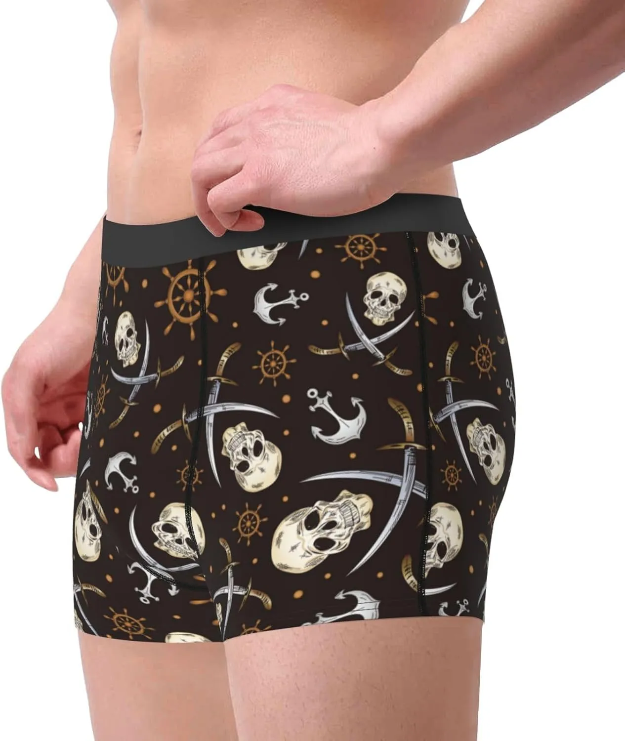 Pirate Skulls Print Boxer Briefs For Men Breathable Underwear-