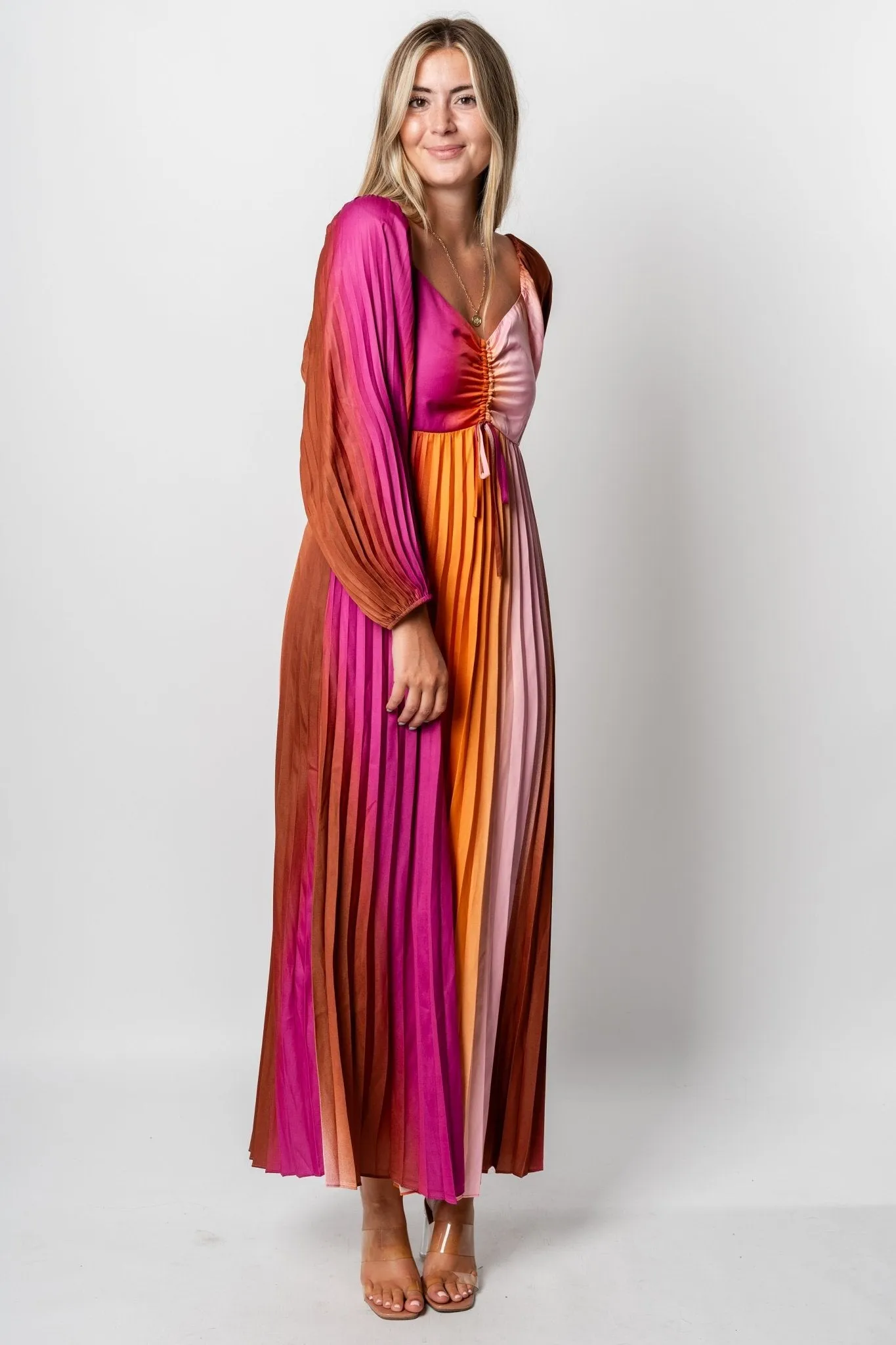 Pleated maxi dress mango orchid