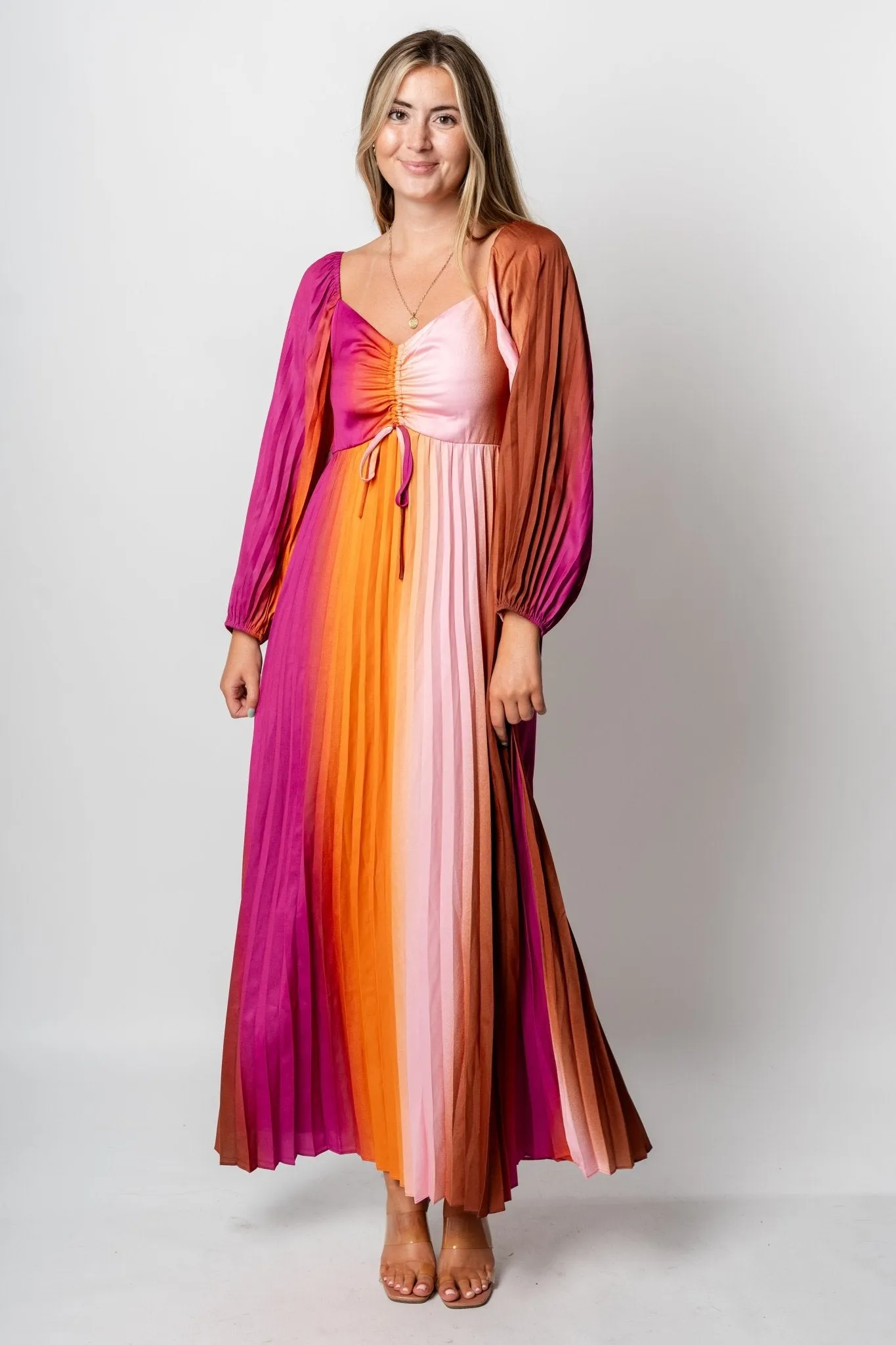 Pleated maxi dress mango orchid
