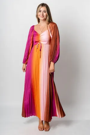 Pleated maxi dress mango orchid