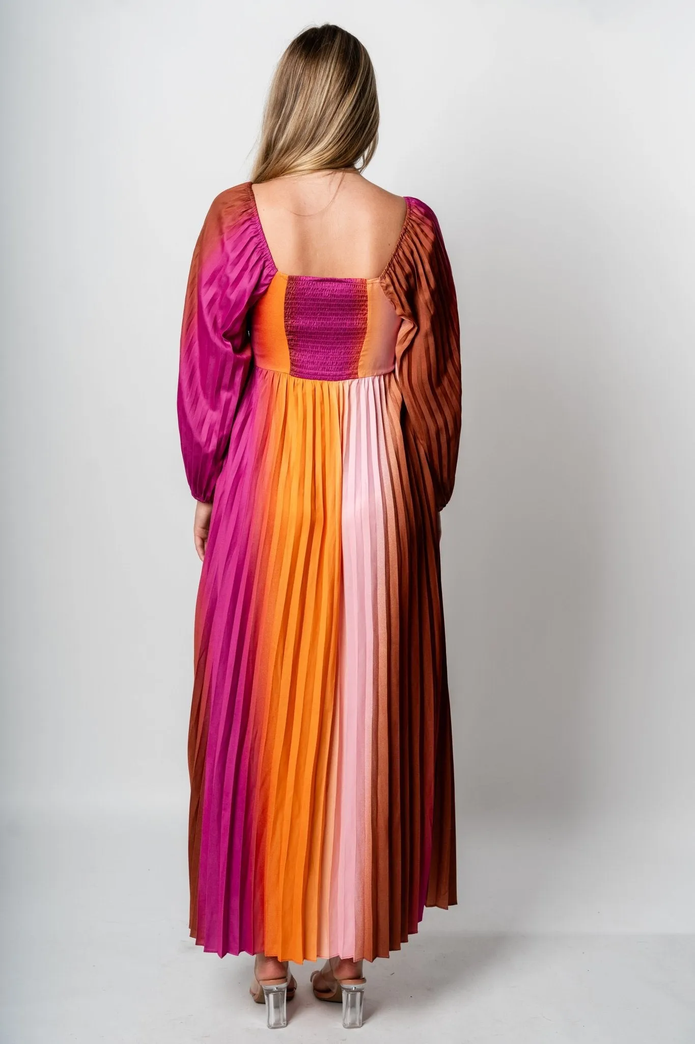 Pleated maxi dress mango orchid