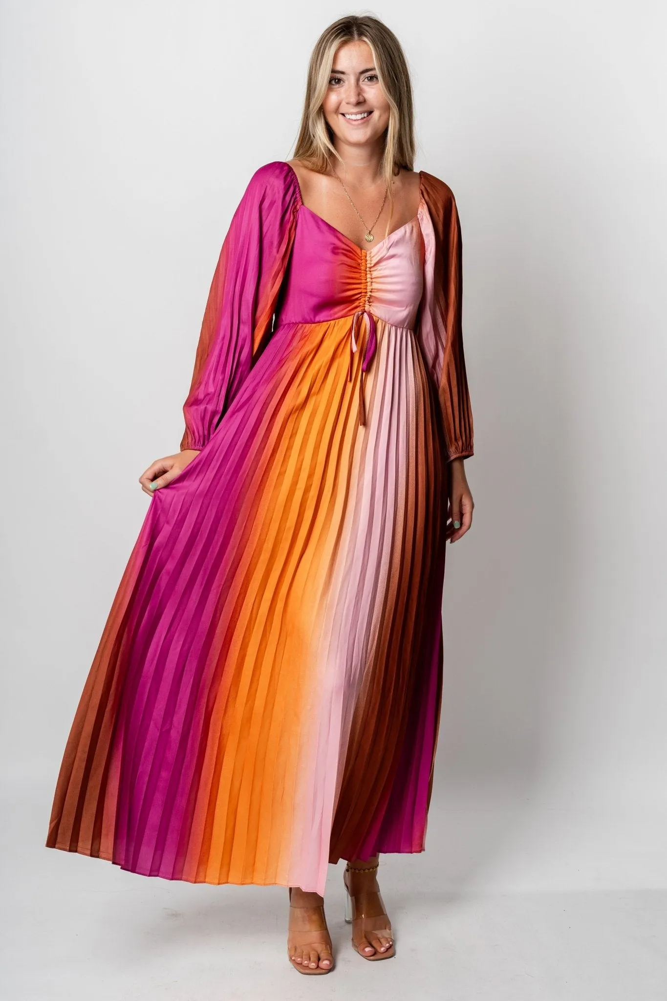 Pleated maxi dress mango orchid