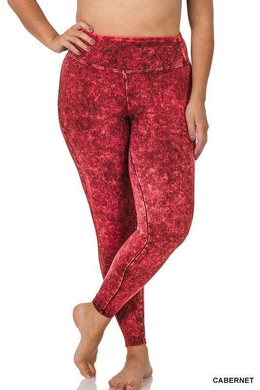 Plus Size Mineral Washed Wide Waistband Yoga Leggings