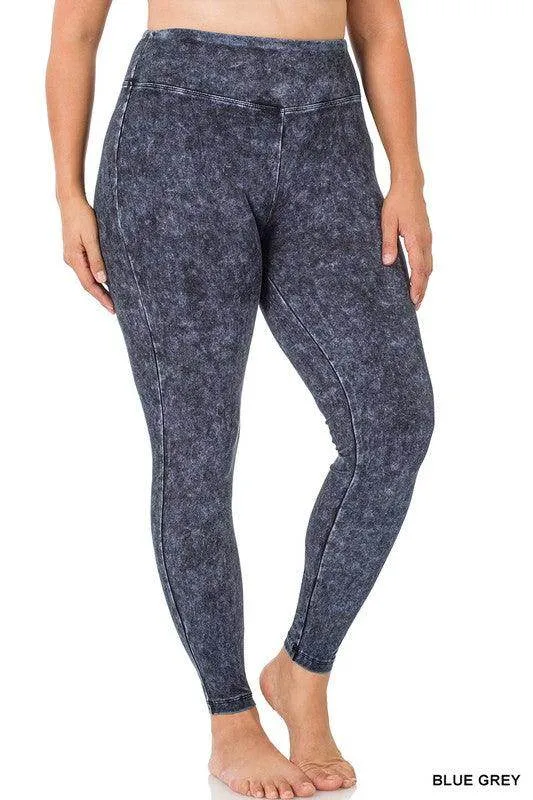 Plus Size Mineral Washed Wide Waistband Yoga Leggings