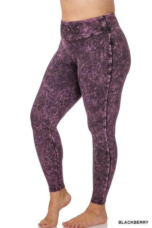 Plus Size Mineral Washed Wide Waistband Yoga Leggings