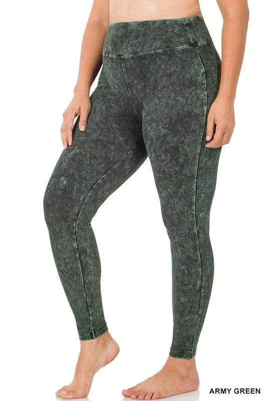 Plus Size Mineral Washed Wide Waistband Yoga Leggings