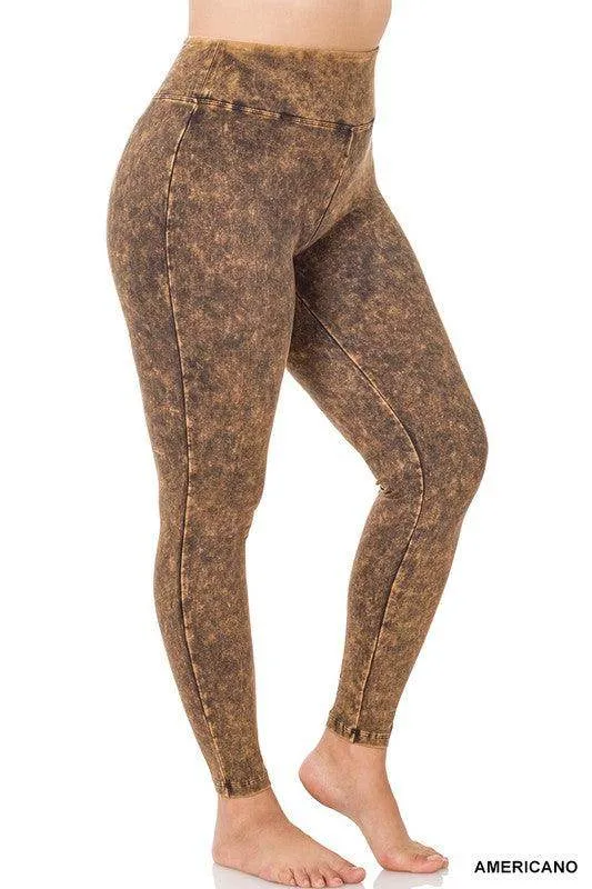 Plus Size Mineral Washed Wide Waistband Yoga Leggings