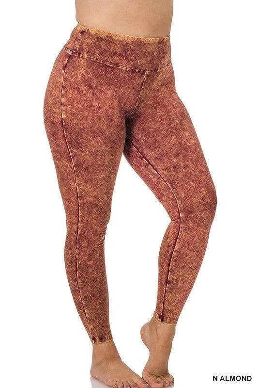 Plus Size Mineral Washed Wide Waistband Yoga Leggings