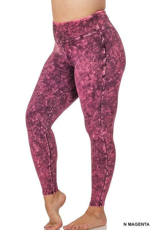 Plus Size Mineral Washed Wide Waistband Yoga Leggings