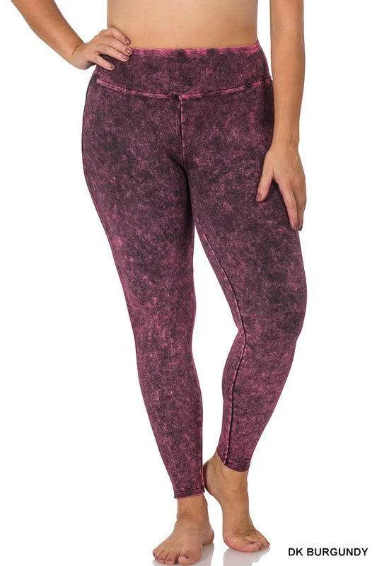 Plus Size Mineral Washed Wide Waistband Yoga Leggings