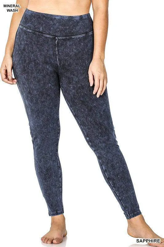 Plus Size Mineral Washed Wide Waistband Yoga Leggings