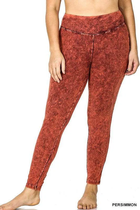 Plus Size Mineral Washed Wide Waistband Yoga Leggings