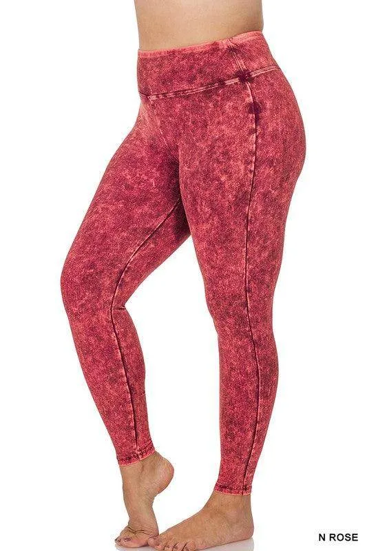 Plus Size Mineral Washed Wide Waistband Yoga Leggings