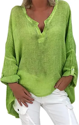 Plus Size Tops for Women Summer Boho Womens Long Sleeve Cotton Linen Kaftan Ladies Baggy Blouse Tee Shirt Tops