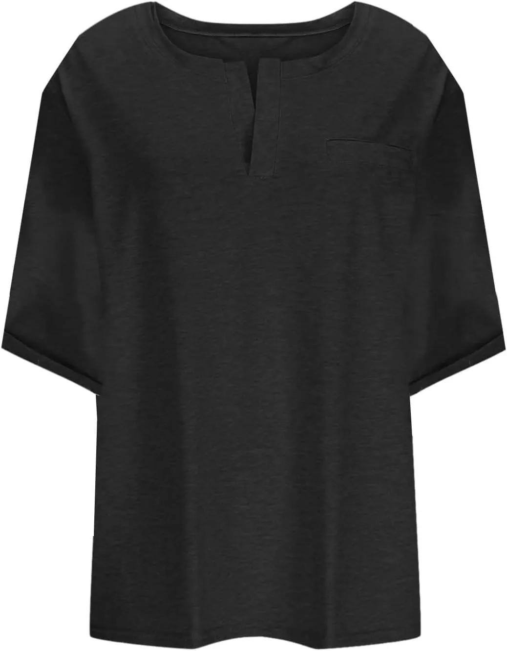 Plus Size Womens Half Sleeve Tops Notched V Neck Casual Loose Tees with Bust Pocket Oversized Solid Tunic Top 5XL