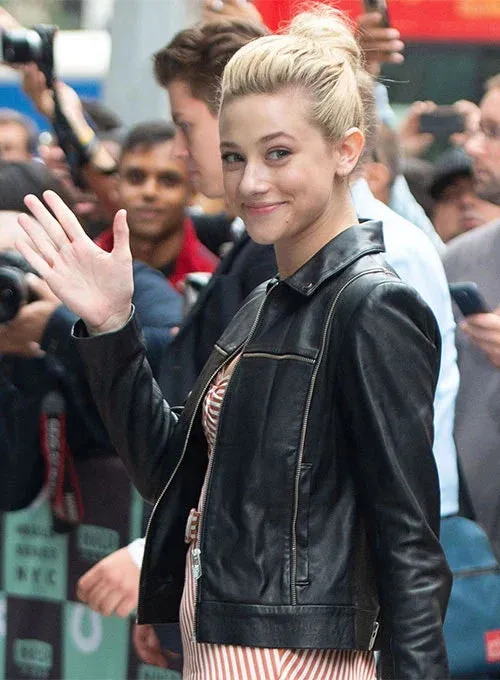 Premium Black Leather Jacket Worn By Lili Reinhart | Lili Reinhart Premium Black Leather Jacket