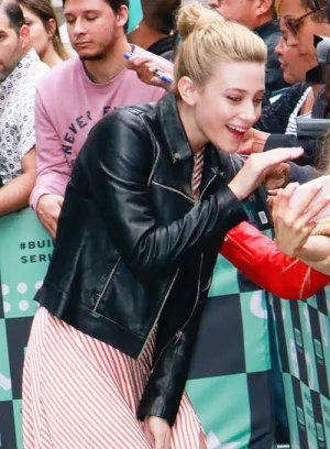 Premium Black Leather Jacket Worn By Lili Reinhart | Lili Reinhart Premium Black Leather Jacket