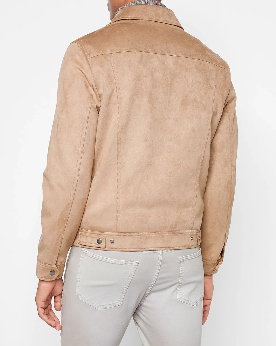 Premium Real Suede Trucker Jacket in Cappuccino Color Leather Jacket by TJS