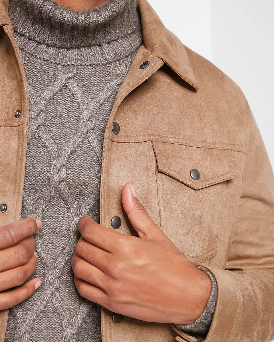 Premium Real Suede Trucker Jacket in Cappuccino Color Leather Jacket by TJS