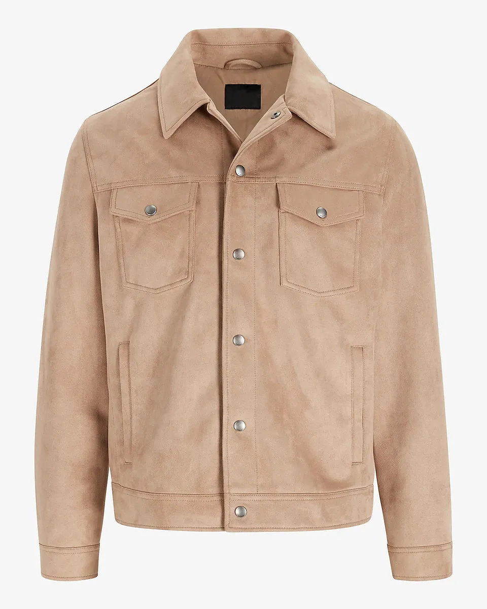 Premium Real Suede Trucker Jacket in Cappuccino Color Leather Jacket by TJS