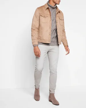Premium Real Suede Trucker Jacket in Cappuccino Color Leather Jacket by TJS
