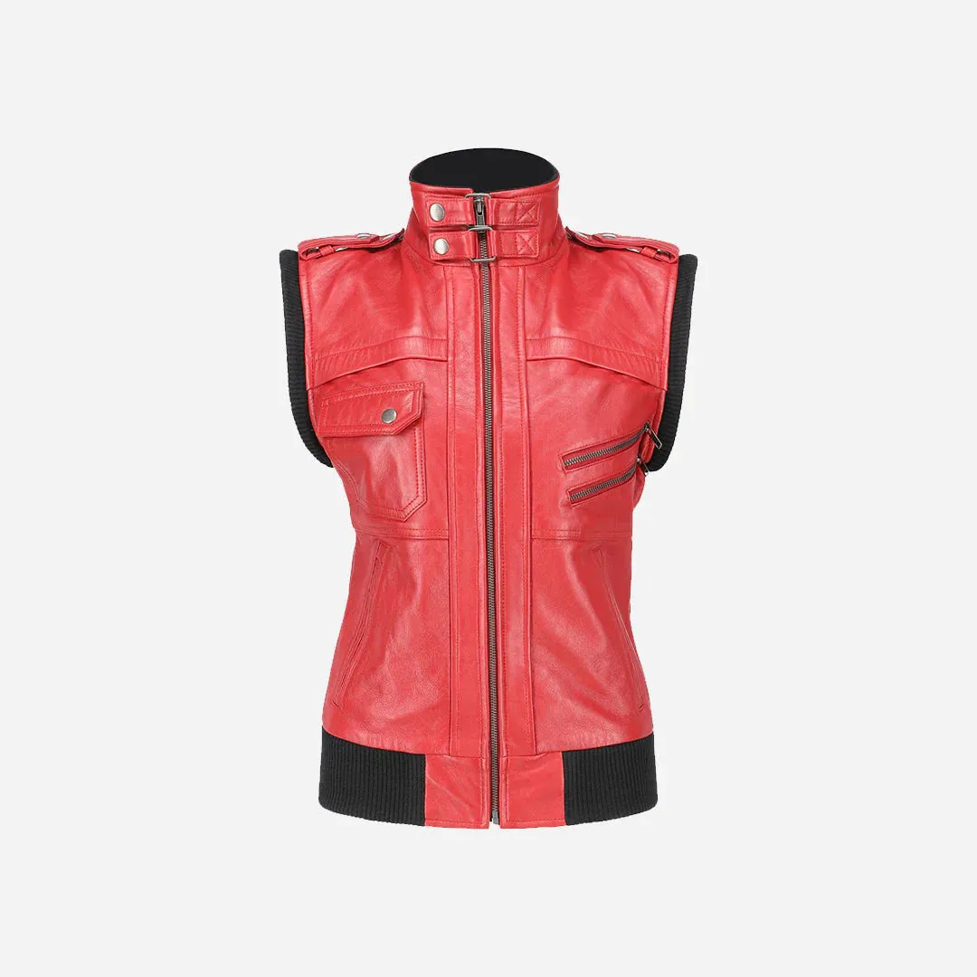 Premium Women's Hooded Red Leather Jacket By TJS
