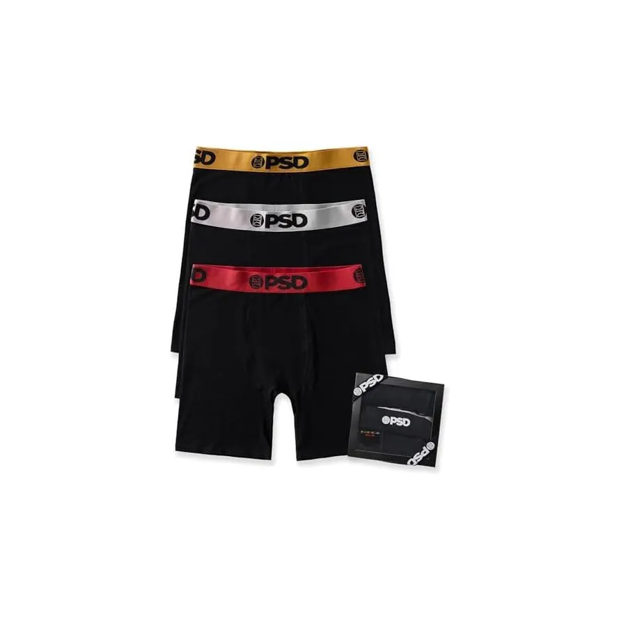 PSD Men's Black Chrome Cotton 3-Pack Boxer Briefs Medium Underwear - 424180186-BLK-M